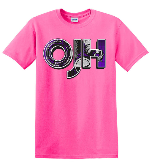 Hot Pink colored shirt with OJH logo