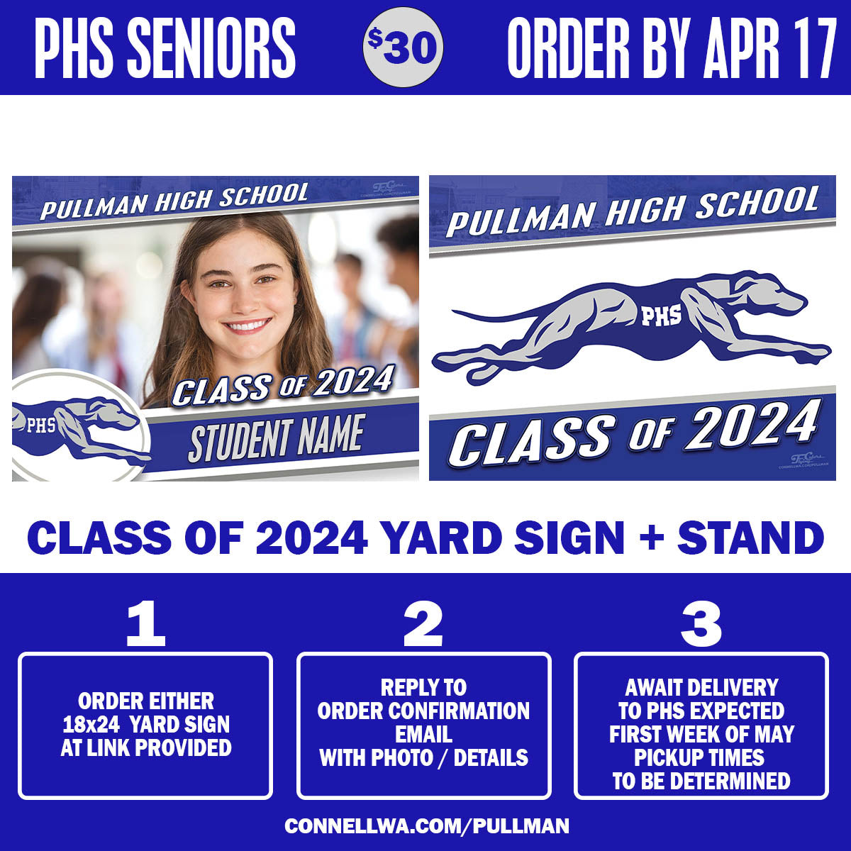 Pullman High School Senior Yard Sign | 18x24 — shop.ConnellWA.com