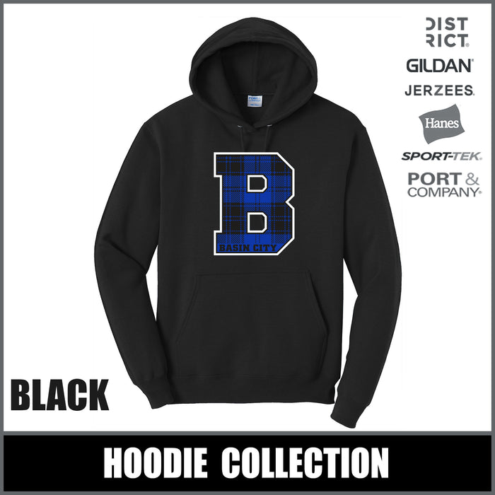 "Plaid B" BLACK Hoodies - Basin City Elementary