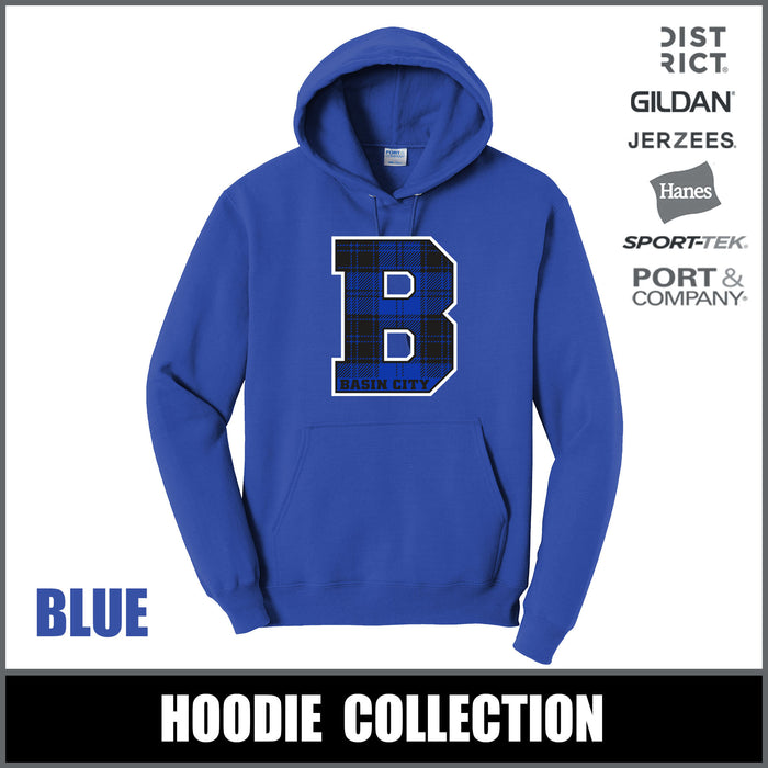 "Plaid B" BLUE Hoodies - Basin City Elementary