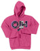 Heather Pink standard hoodie with OJH logo